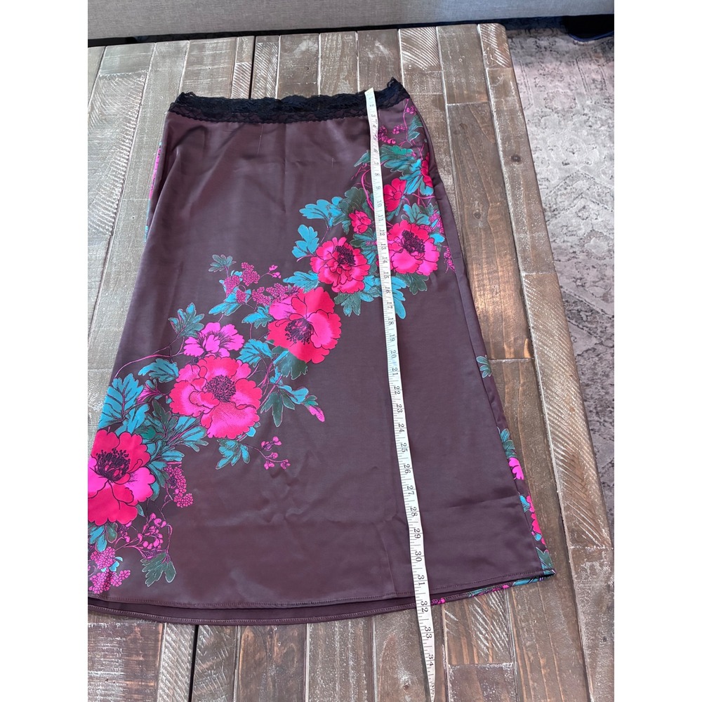 Free People Midnight Garden 2-Piece Set Satin Floral Cami Midi Skirt Brown M NEW - Picture 6 of 12